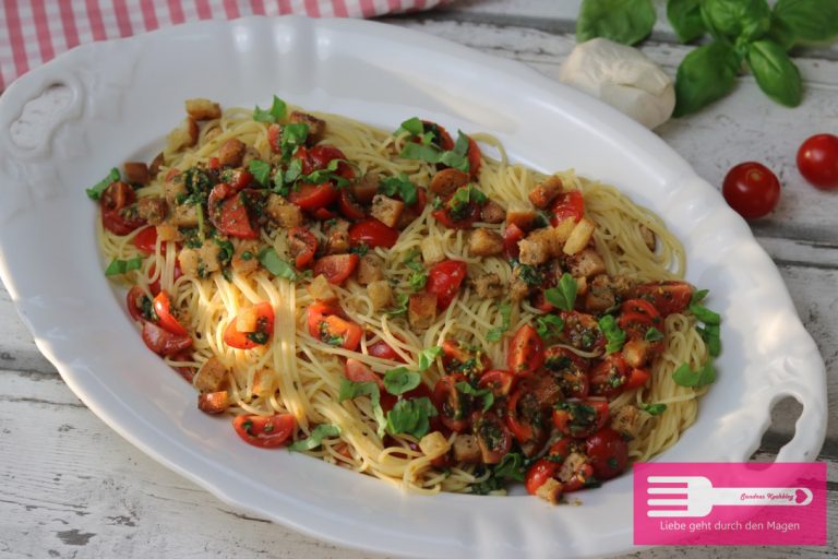 Pasta Bruschetta mit Röstbrot und Kirschtomaten - Sandras Kochblog