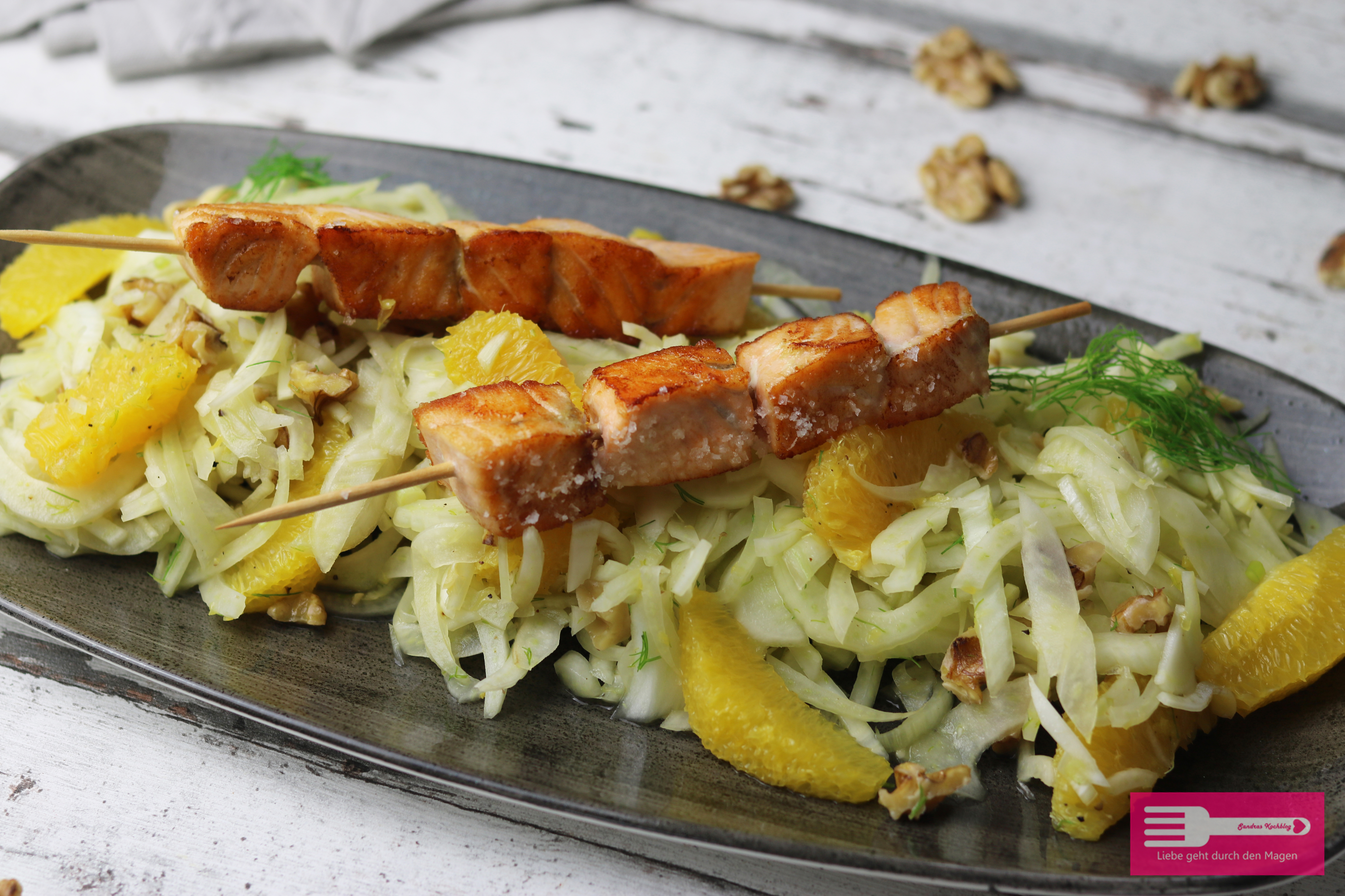 Lachsspieße auf Orangen Fenchel Salat (Low Carb) - Sandras Kochblog